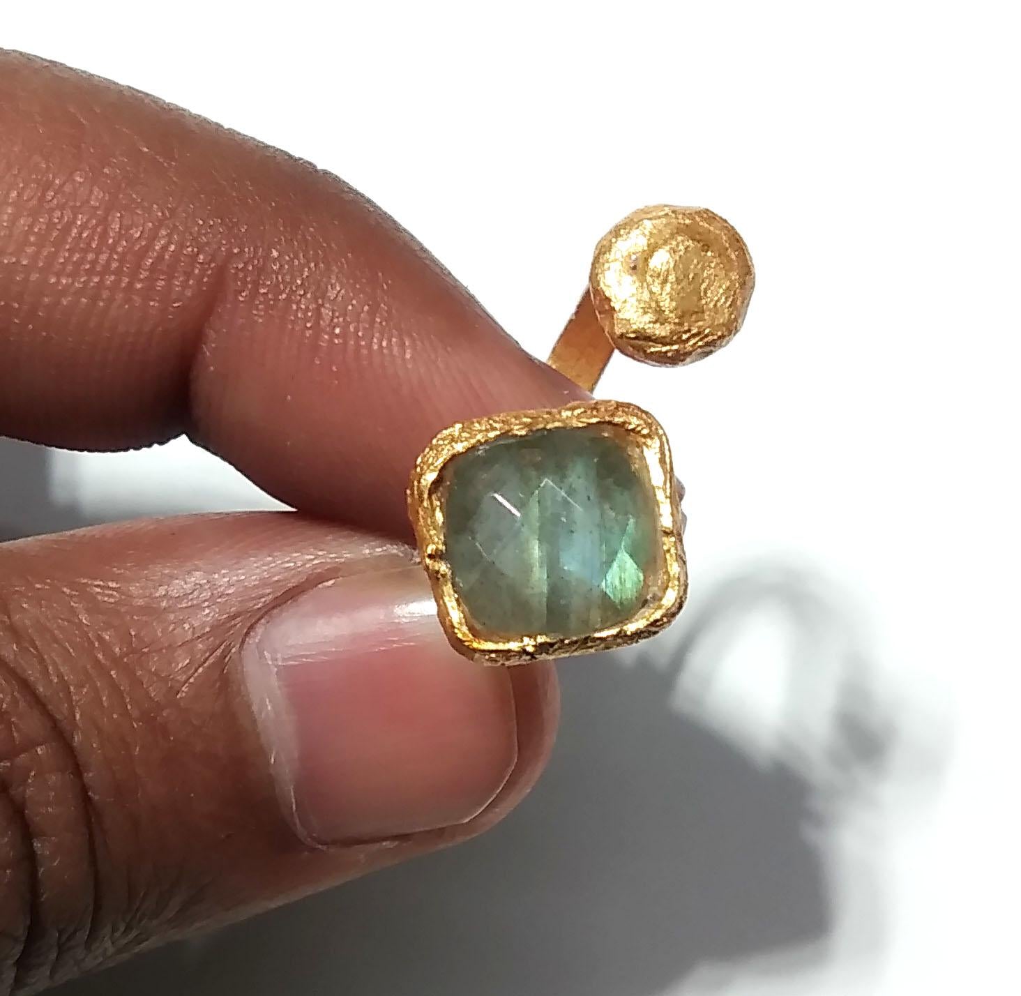 Labradorite Gemstone Ring, 925 Sterling Silver Gold Plated Ring, Natural Labradorite Ring, Silver Design Good Making Gift Ring, Gift For Her